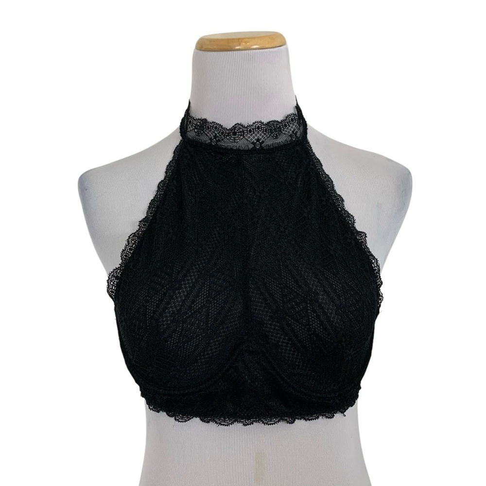 French Affair High Neck Halter Black Lace Underwire Bra Bralette Size Small